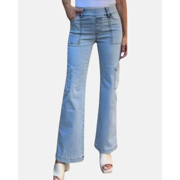 NEW BEVY FLOG rose cargo wide leg pants in light denim